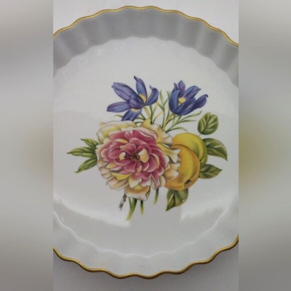 Royal Worcester England Pershore Floral Peony Fruit Pie Dish Plate Vintage - Picture 4 of 16